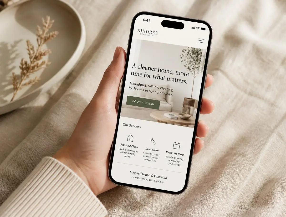 Kindred Cleaning Co. website mockup